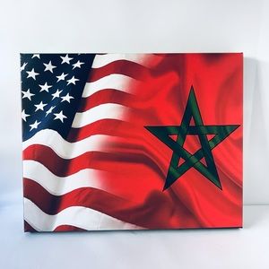 Moroccan American flags- Moorish Descendent Canvas Print wall art size 12x14